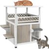 PETSCOSSET PET09 Cat House, Outdoor Feral Cat Shelter with Balcony,Grey