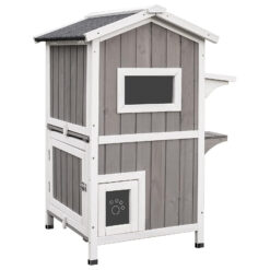 PETSCOSSET 04 Cat House Outdoor Two-Story Wooden Feral Cat Shelter with Asphalt  Roof, Green