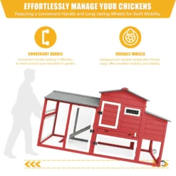 Alternative view of PETSCOSSET PET05 Large Chicken Coop with Wheels,Hen House Outdoor for 2-3,2 Story Poultry Cage Coop and Run,for Small Animals Rabbit,Red