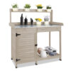 PETSCOSSET GF10 Outdoor Wooden Potting Bench with Metal Tabletop, Waterproof Garden Table, Grey