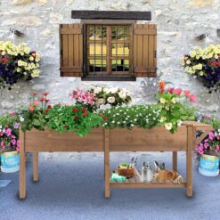 PETSCOSSET GF24 Large Raised Garden Bed Outdoor Wooden Planter Box with Legs for Gardening,Brown