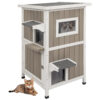 PETSCOSSET PET20 Outdoor Cat House, Two-Story Feral Cat Shelter with Asphalt Roof,Grey