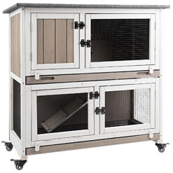 PETSCOSSET PET34 36"L Rabbit Hutch Wooden 2 Story, Guinea Pig Pet House for Small to Medium Animals, Grey