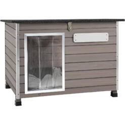 PETSCOSSET PET63 Dog House Outdoor Wooden Puppy Shelter for Small Size Dogs,22/33.8/25 in,Grey