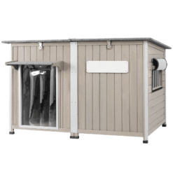 PETSCOSSET Dog House, Wooden Dog Kennel with Raised Feet for Large Dog, Gray